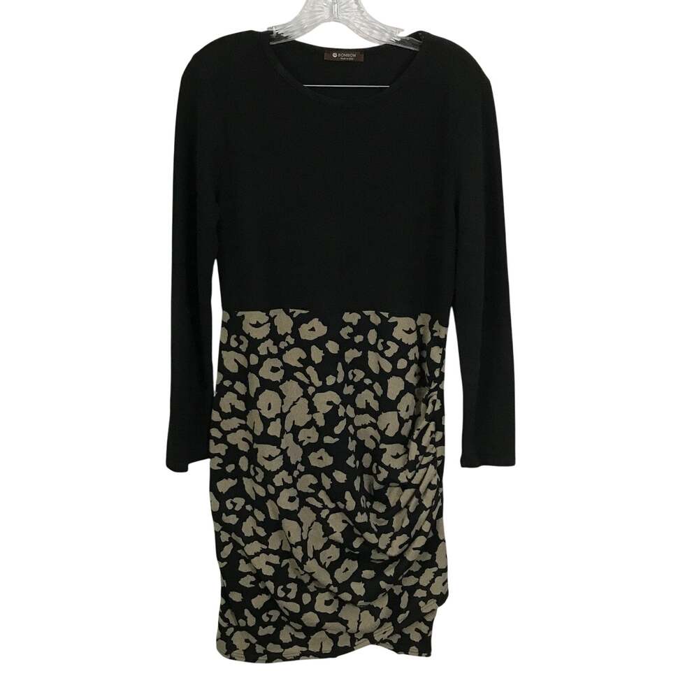 Bombom Dress Medium Womens Jersey Fleece Feminine Dress Animal Print and Solid M